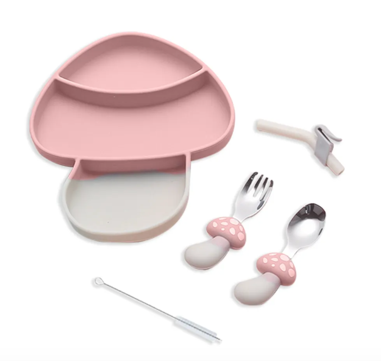Plato de Silicon Hongo con Cubiertos