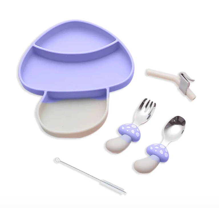 Plato de Silicon Hongo con Cubiertos